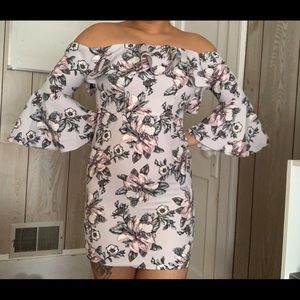 Light Purple Off Shoulder Floral Bodycon Dress